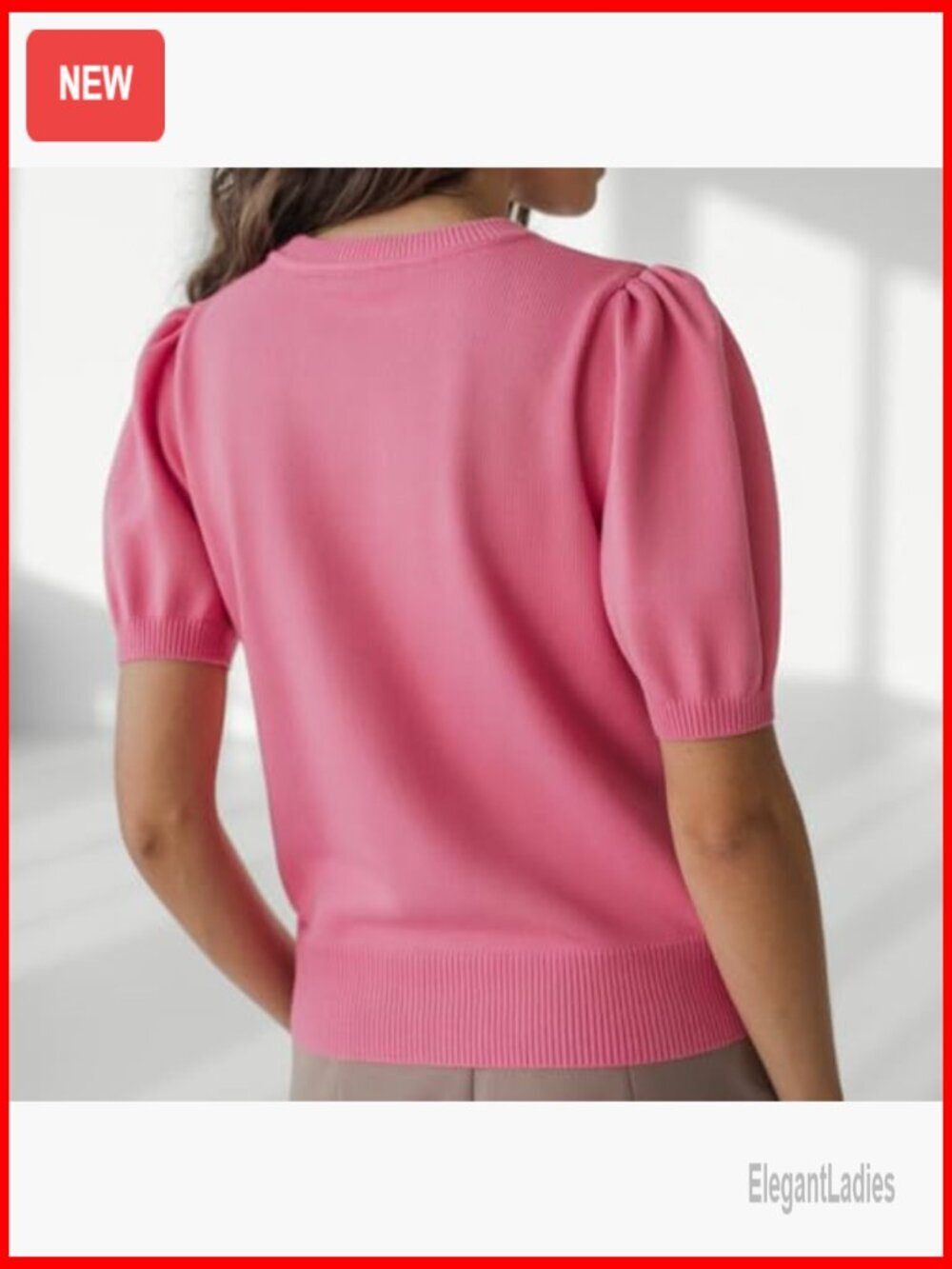 Puff Short Sleeve Sweater Top Spring Summer Trendy Crew Neck Casual Blouse - Picture 7 of 7